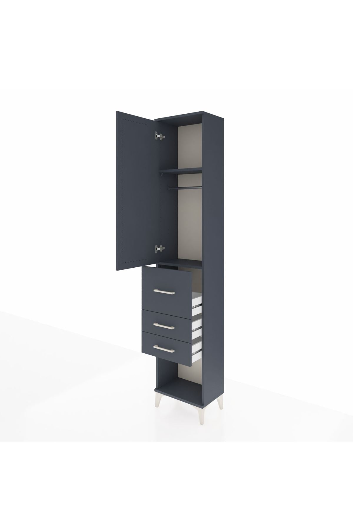 Arges Dolap 2 Raflı 3 Çekmeceli Tek Askılı 44x30x221 Antrasit-Antrasit