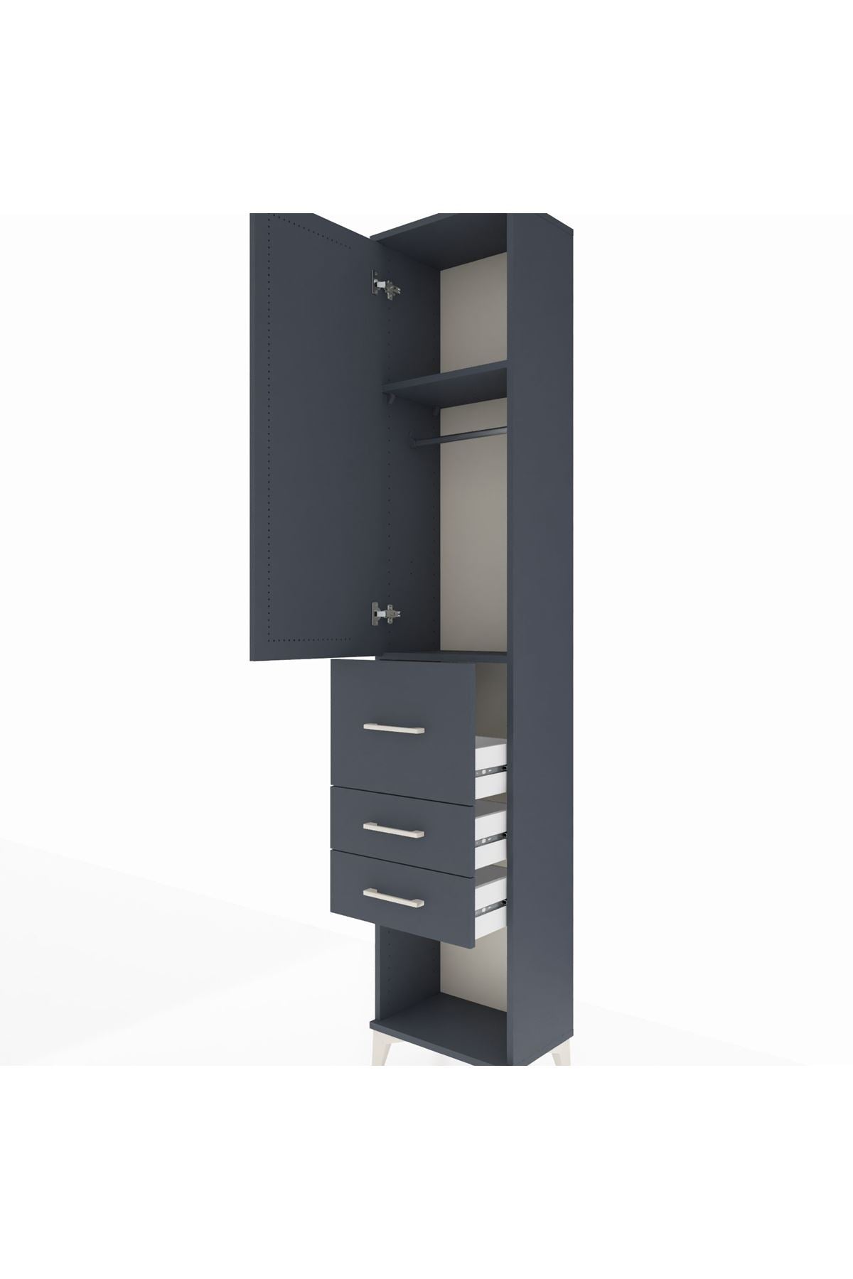 Arges Dolap 2 Raflı 3 Çekmeceli Tek Askılı 44x30x221 Antrasit-Antrasit