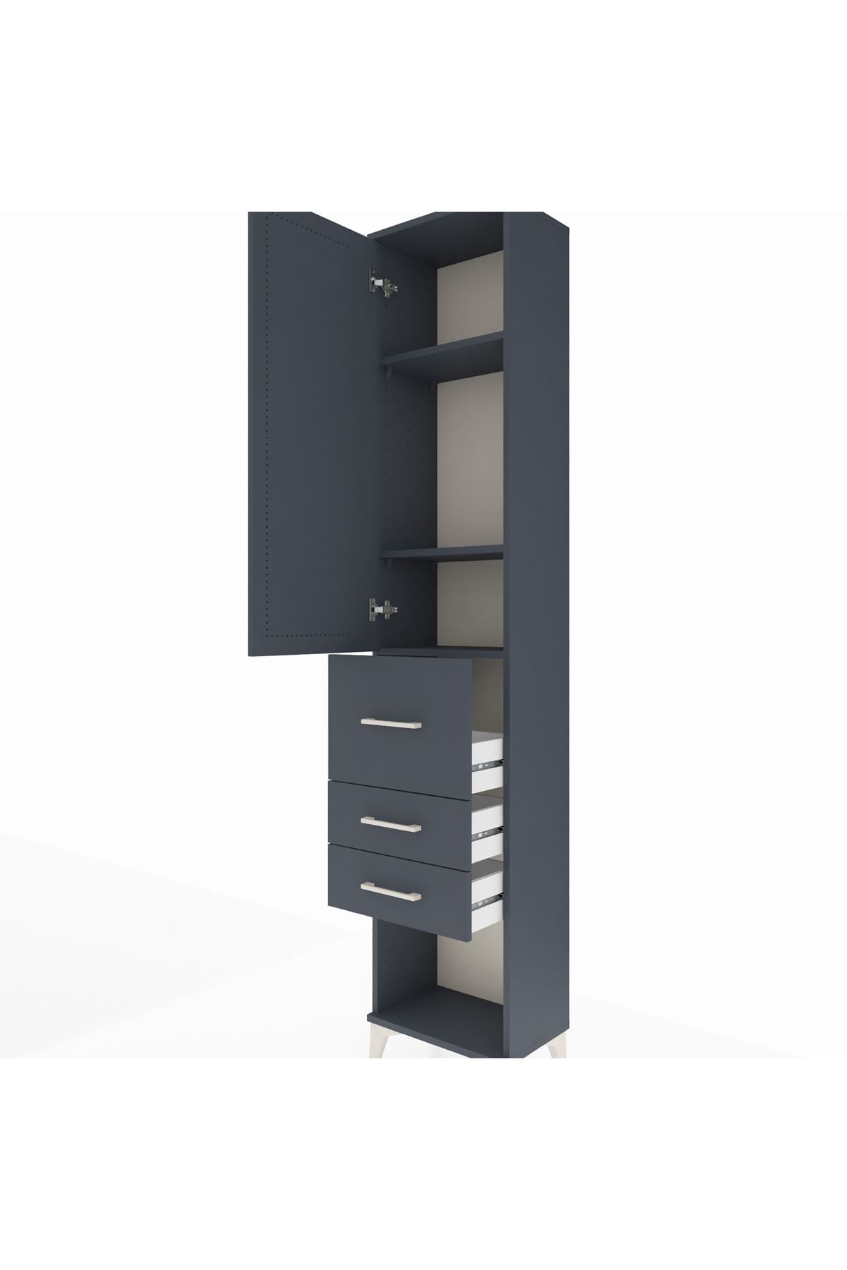 Arges Dolap 3 Raflı 3 Çekmeceli Tek Kapaklı 44x30x221 Antrasit-Antrasit