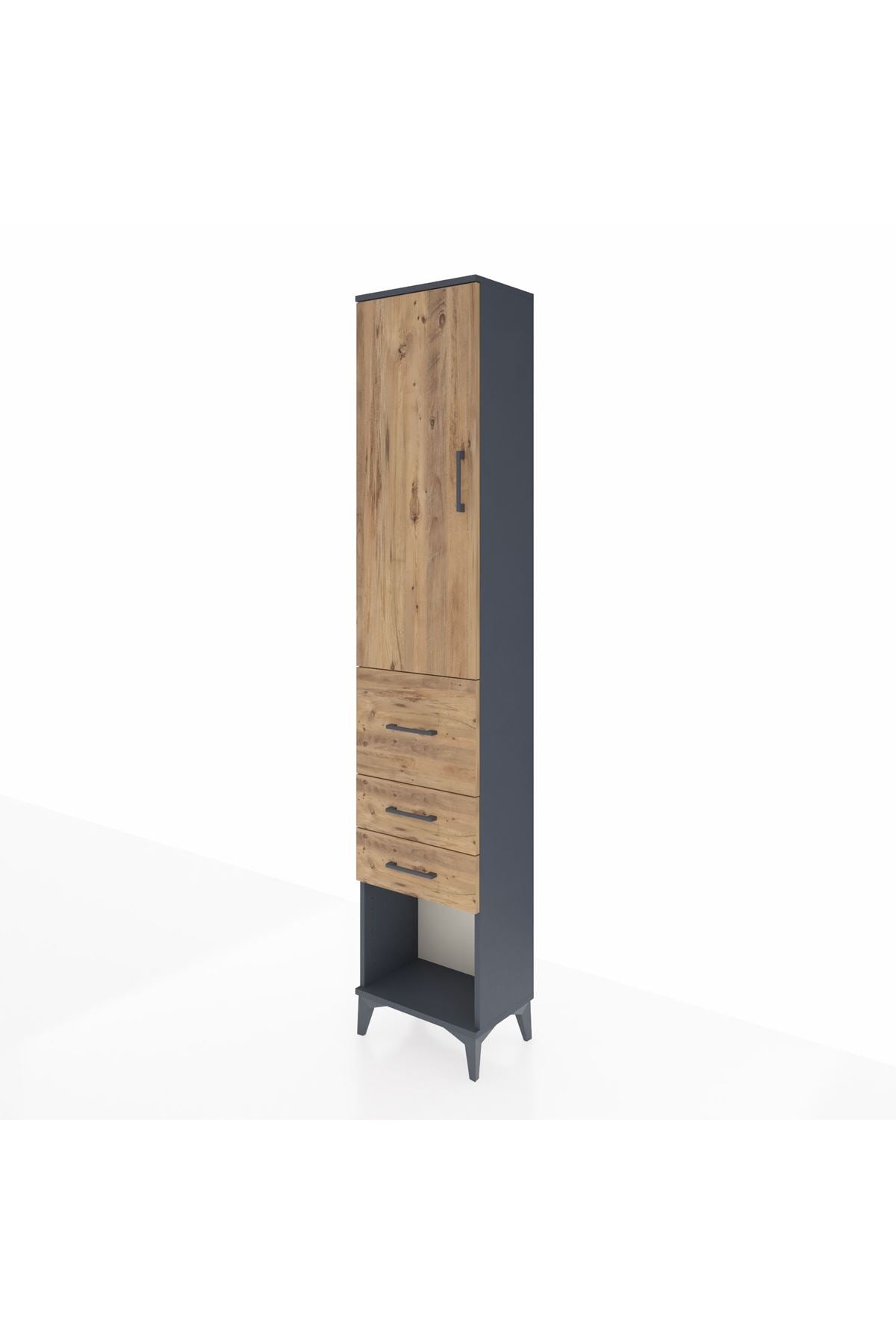 Arges Dolap 3 Raflı 3 Çekmeceli Tek Kapaklı 44x30x221 Antrasit-Çam