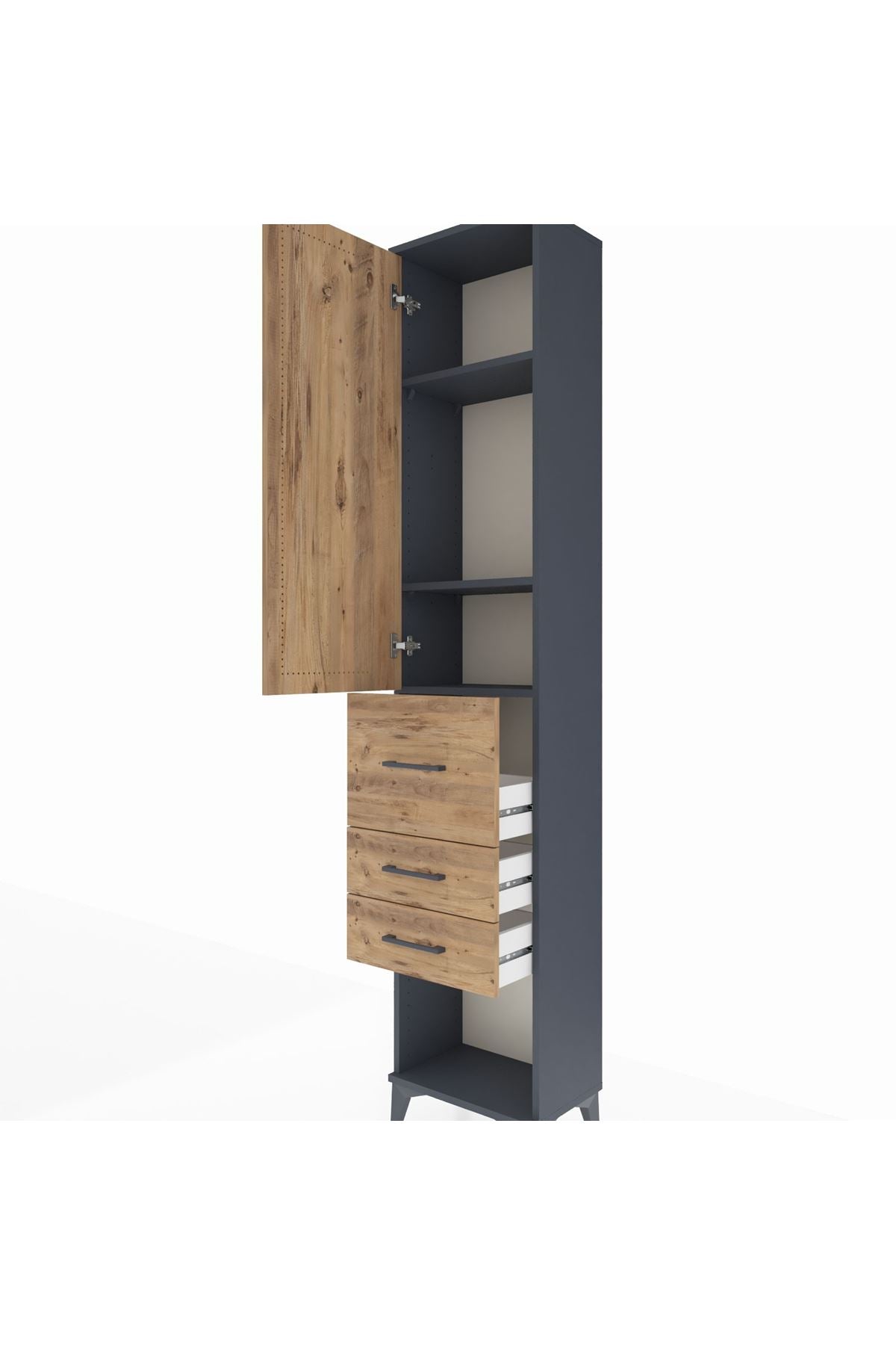 Arges Dolap 3 Raflı 3 Çekmeceli Tek Kapaklı 44x30x221 Antrasit-Çam