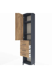 Arges Dolap 3 Raflı 3 Çekmeceli Tek Kapaklı 44x30x221 Antrasit-Çam