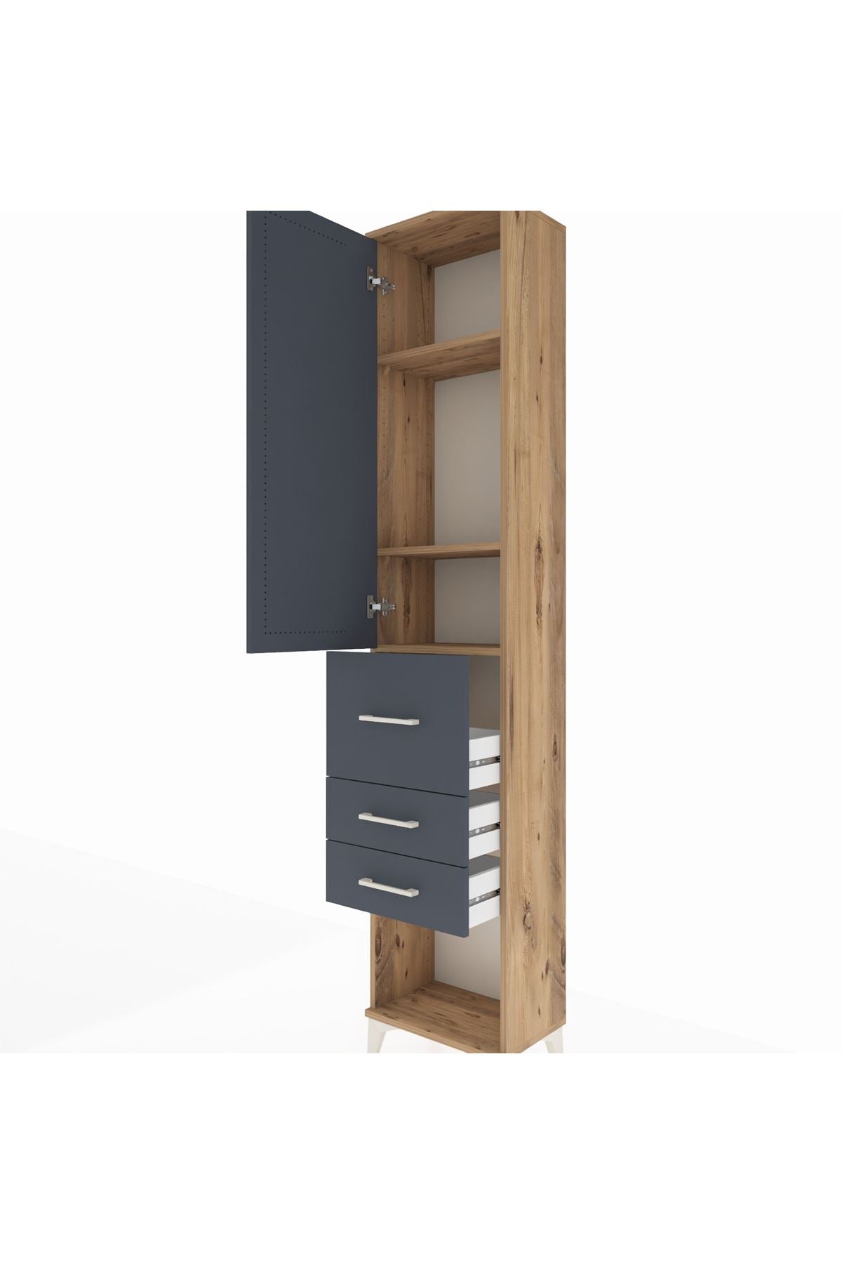 Arges Dolap 3 Raflı 3 Çekmeceli Tek Kapaklı 44x30x221 Çam-Antrasit