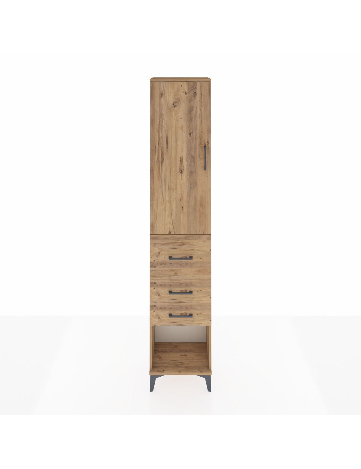 Arges Dolap 3 Raflı 3 Çekmeceli Tek Kapaklı 44x30x221 Çam-Çam