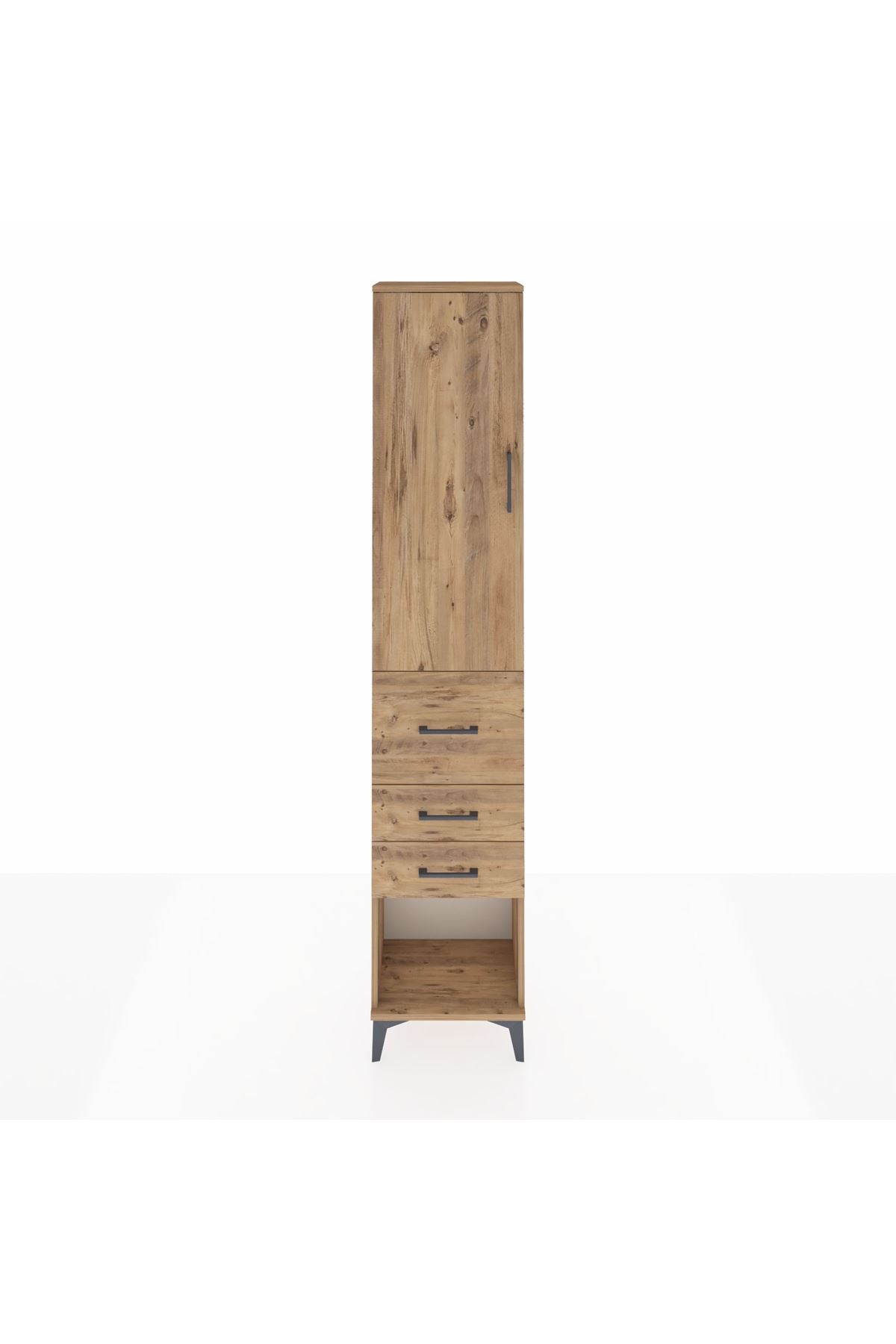 Arges Dolap 3 Raflı 3 Çekmeceli Tek Kapaklı 44x30x221 Çam-Çam