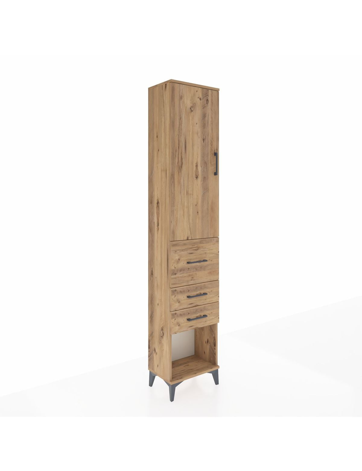 Arges Dolap 3 Raflı 3 Çekmeceli Tek Kapaklı 44x30x221 Çam-Çam