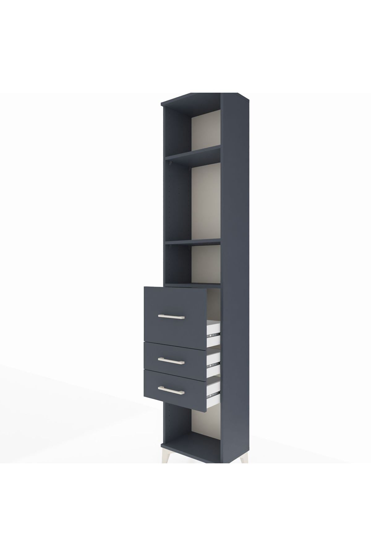 Arges Dolap 3 Raflı 3 Çekmeceli 44x30x221 Antrasit-Antrasit