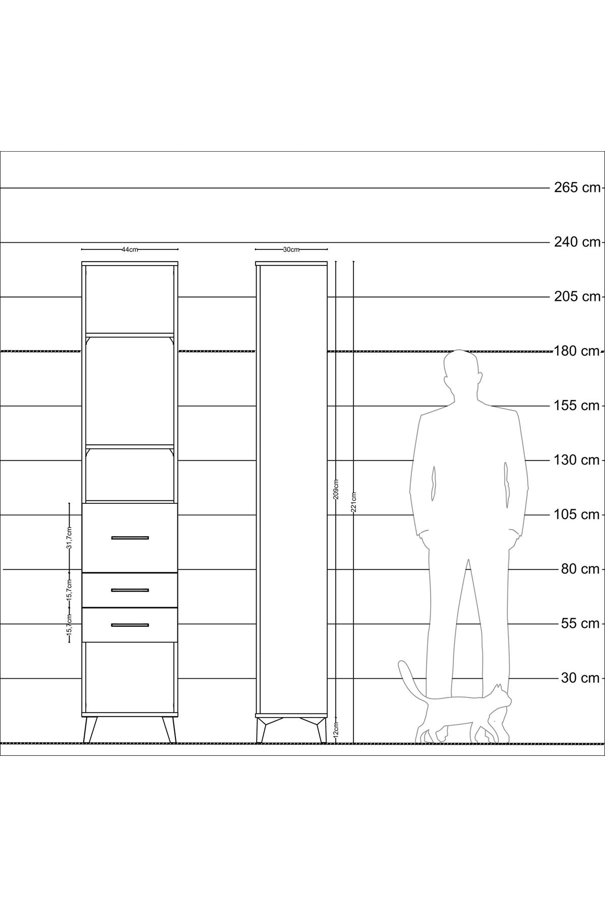 Arges Dolap 3 Raflı 3 Çekmeceli 44x30x221 Antrasit-Çam
