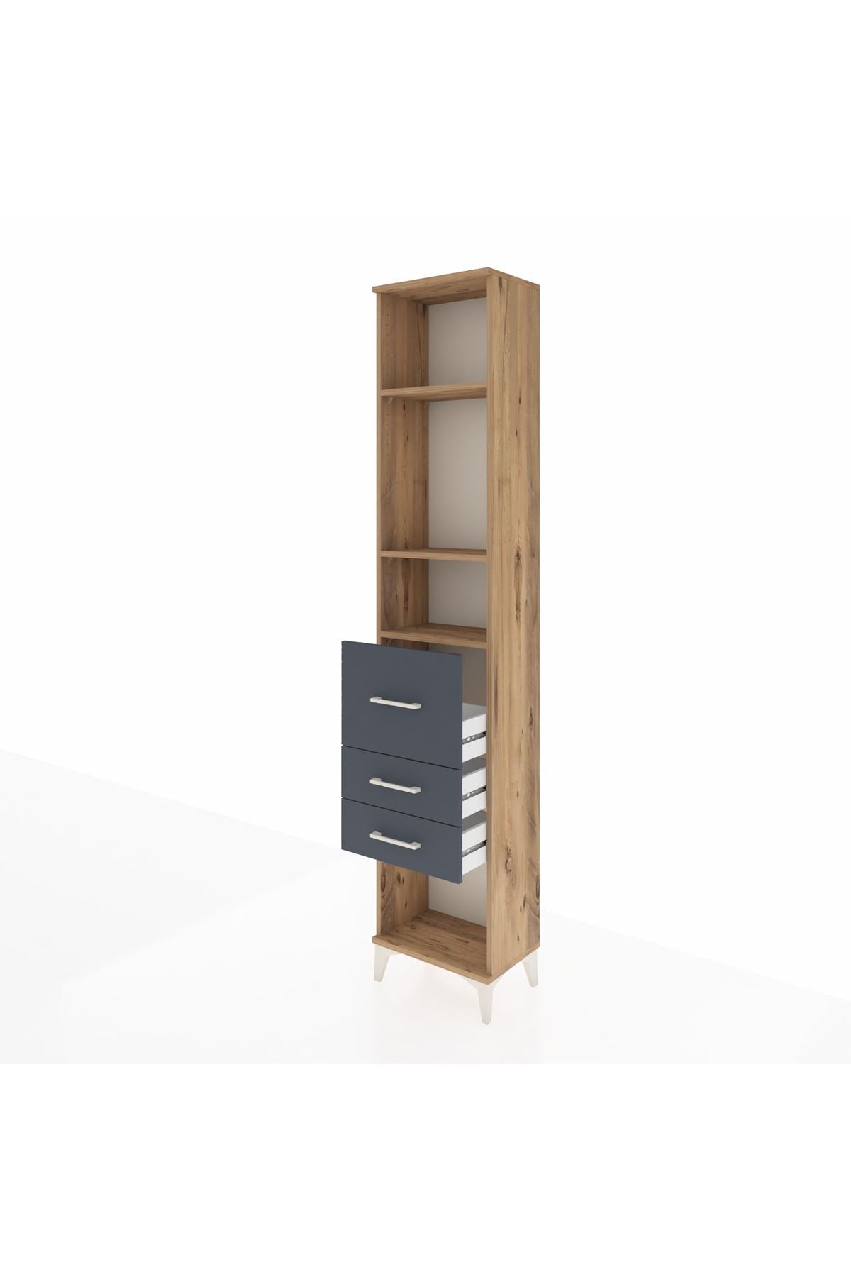 Arges Dolap 3 Raflı 3 Çekmeceli 44x30x221 Çam-Antrasit