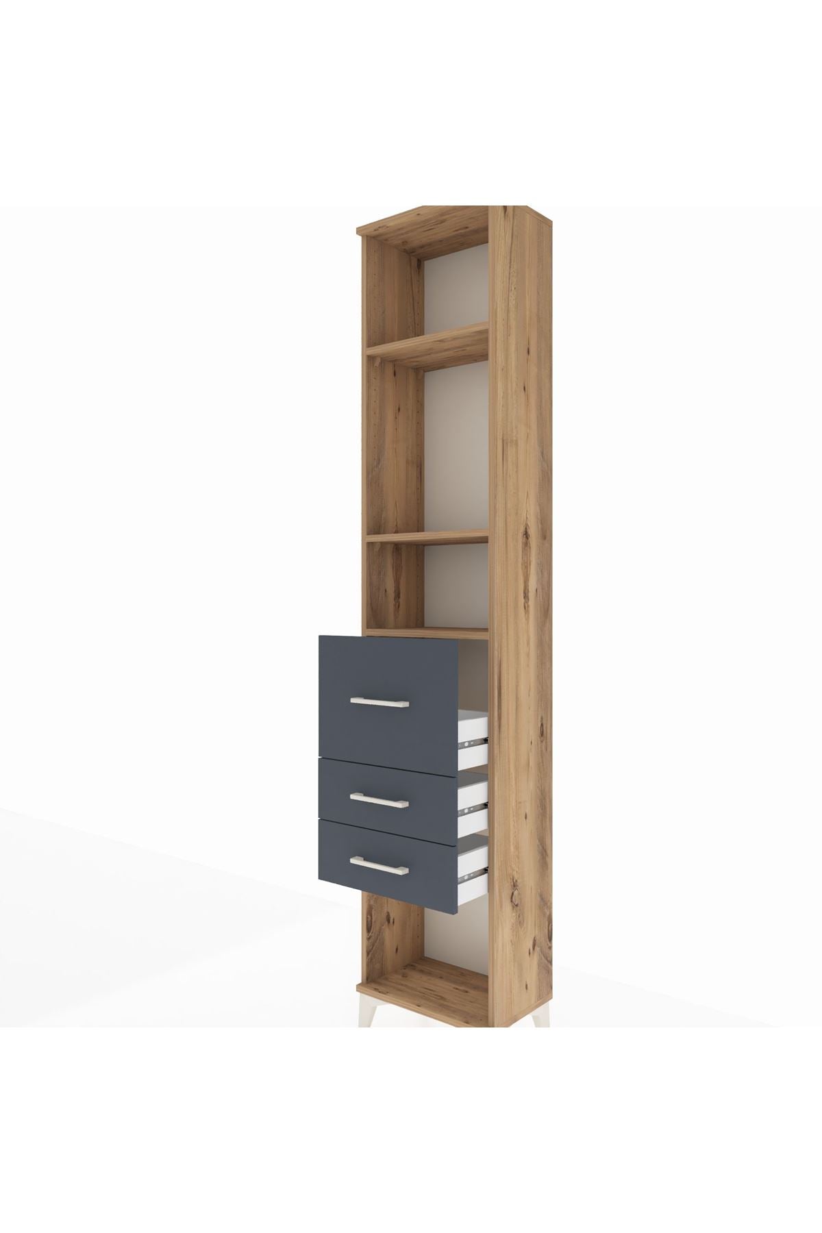 Arges Dolap 3 Raflı 3 Çekmeceli 44x30x221 Çam-Antrasit