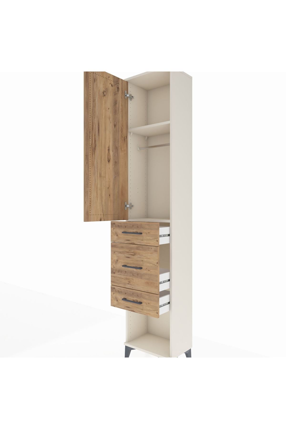 Arges Dolap 2 Raflı 3 Çekmeceli Tek Askılı 44x30x221 Aytaşı-Çam