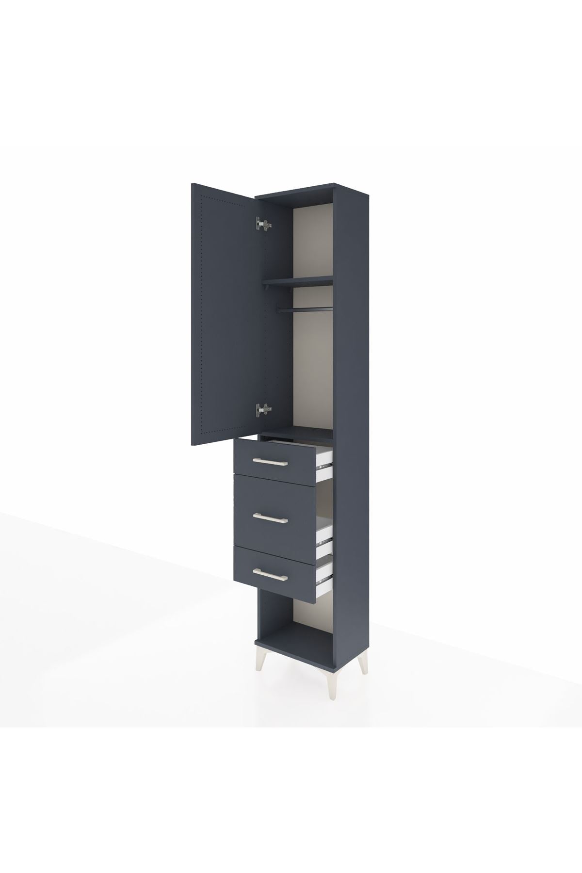 Arges Dolap 2 Raflı 3 Çekmeceli Tek Askılı 44x30x221 Antrasit-Antrasit