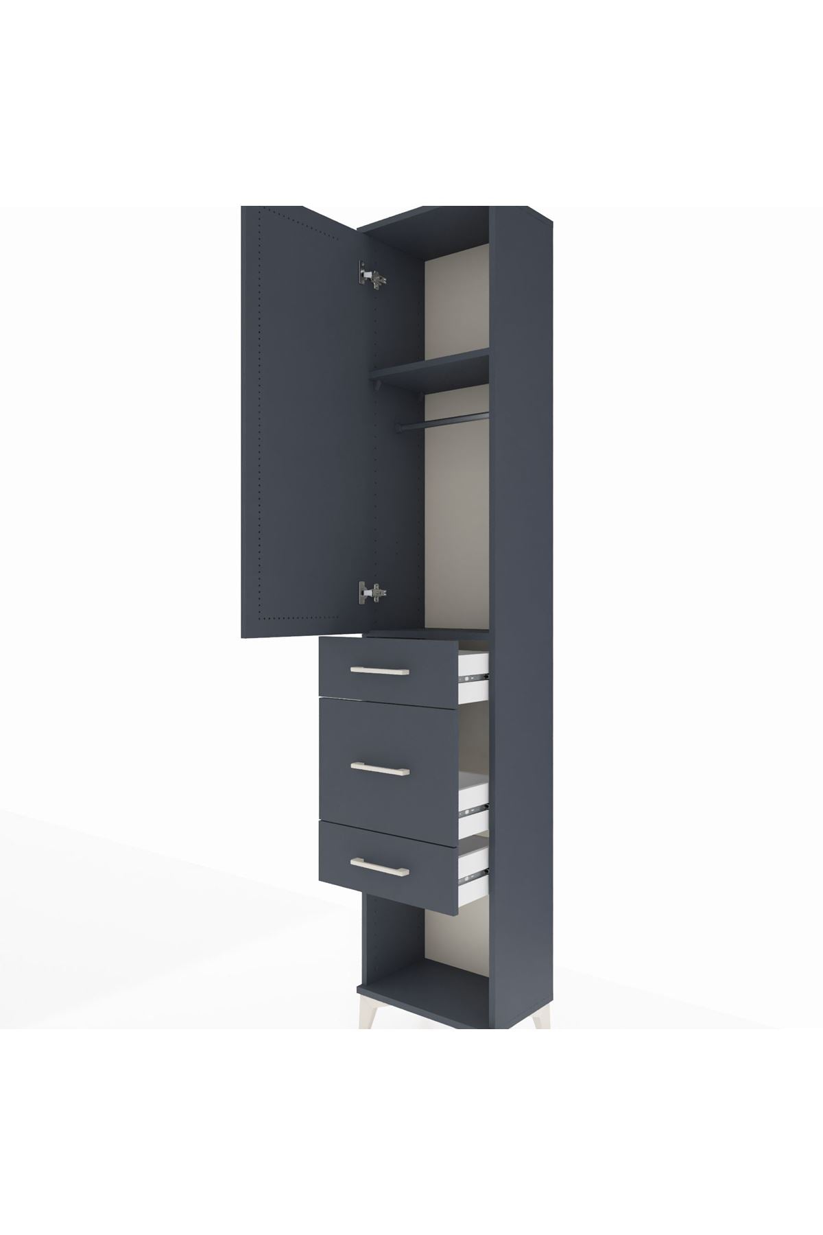 Arges Dolap 2 Raflı 3 Çekmeceli Tek Askılı 44x30x221 Antrasit-Antrasit