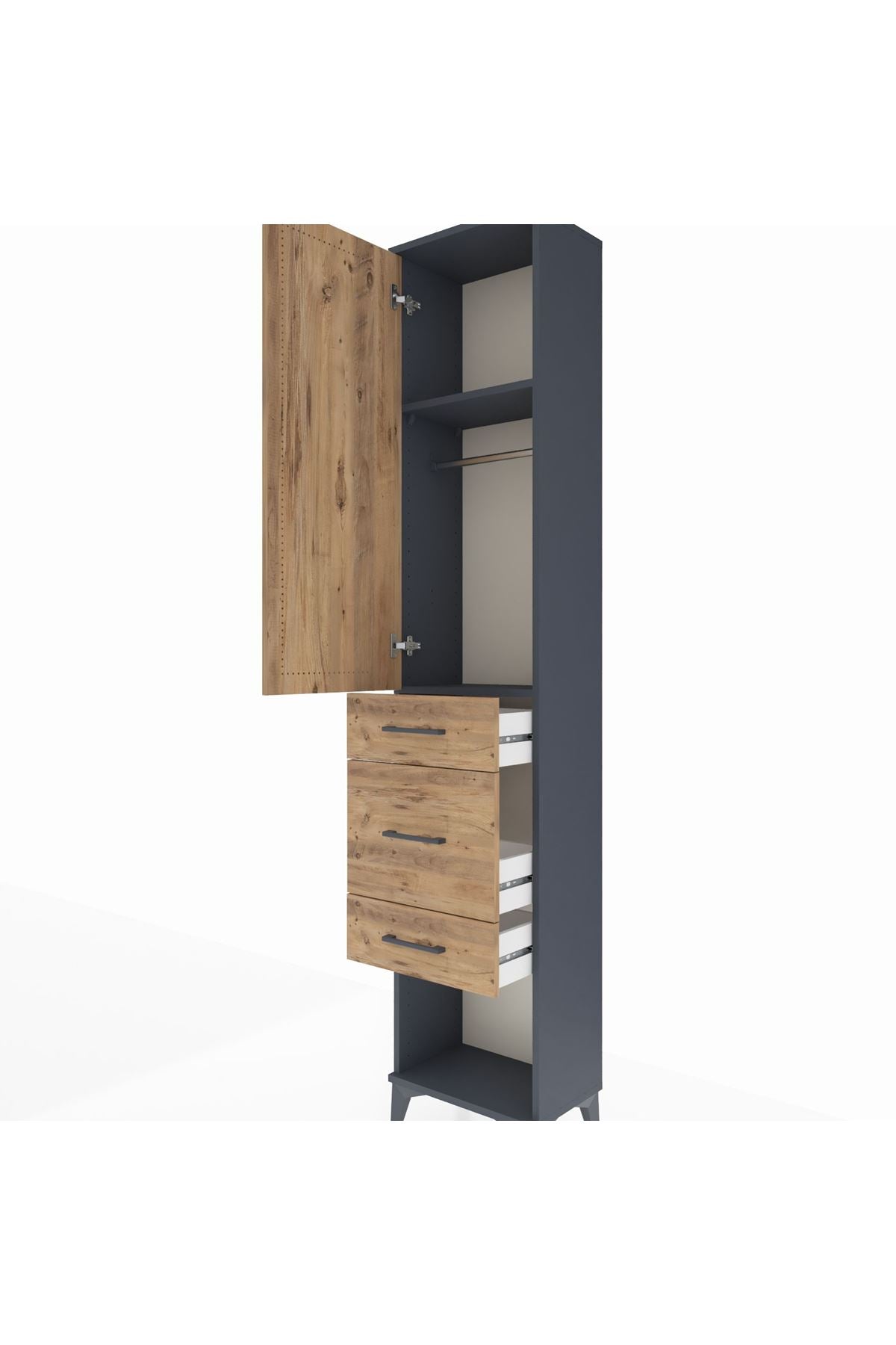 Arges Dolap 2 Raflı 3 Çekmeceli Tek Askılı 44x30x221 Antrasit-Çam