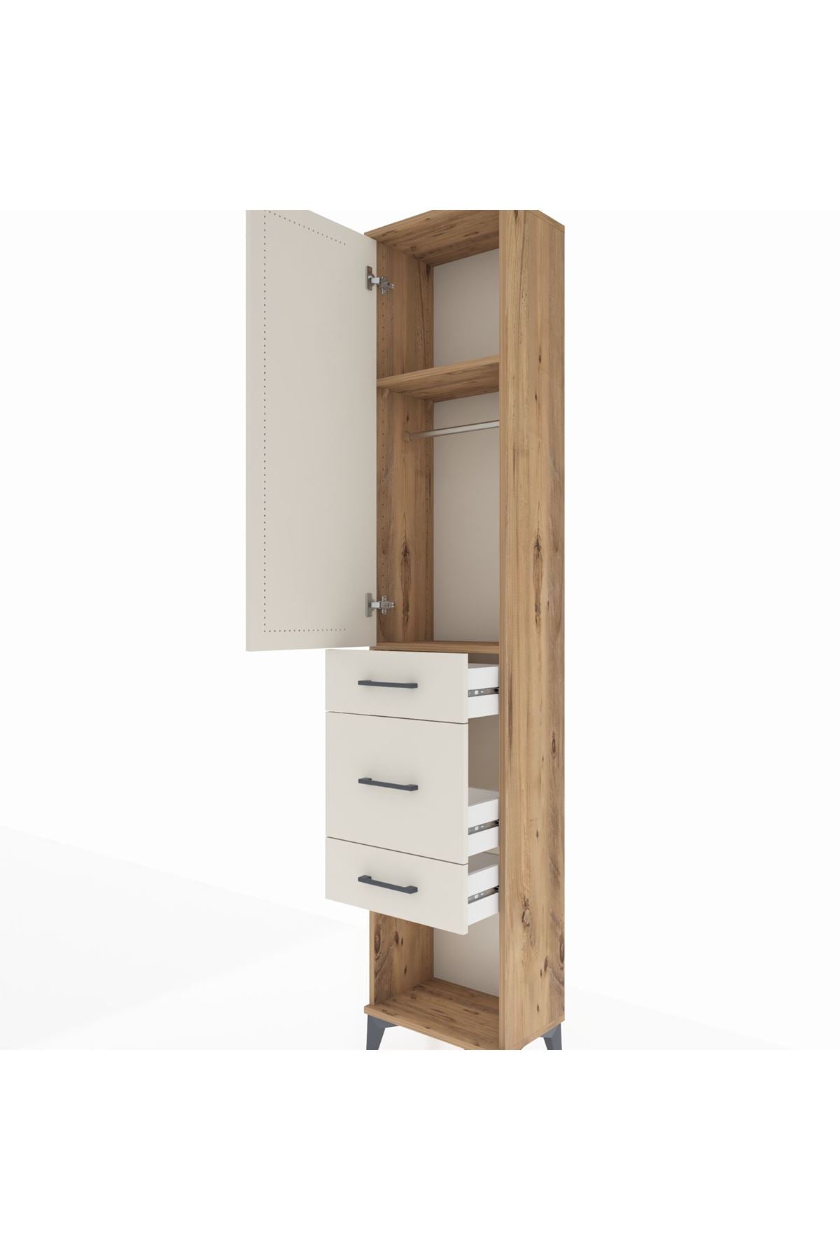 Arges Dolap 2 Raflı 3 Çekmeceli Tek Askılı 44x30x221 Çam-Aytaşı