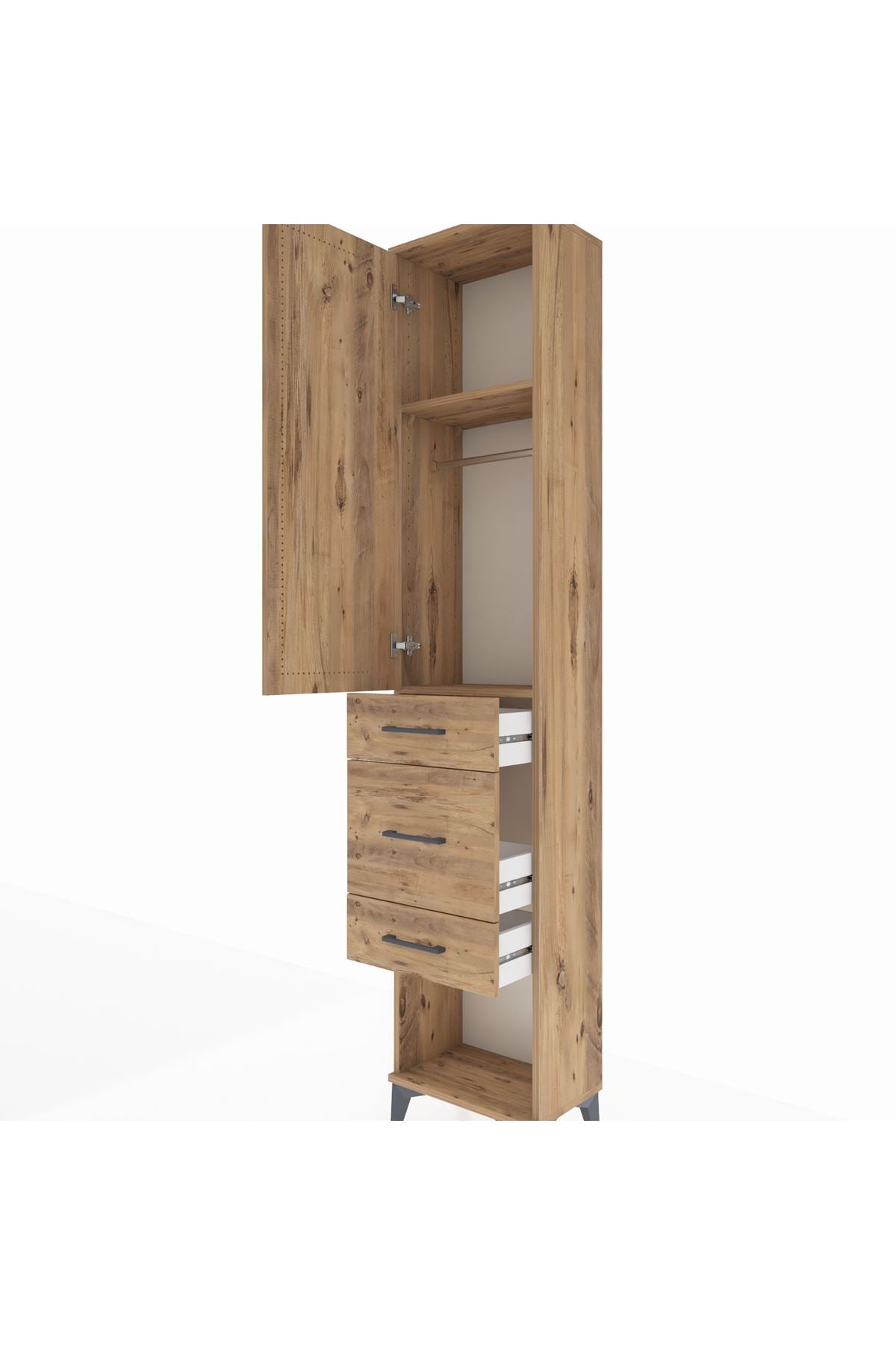 Arges Dolap 2 Raflı 3 Çekmeceli Tek Askılı 44x30x221 Çam-Çam