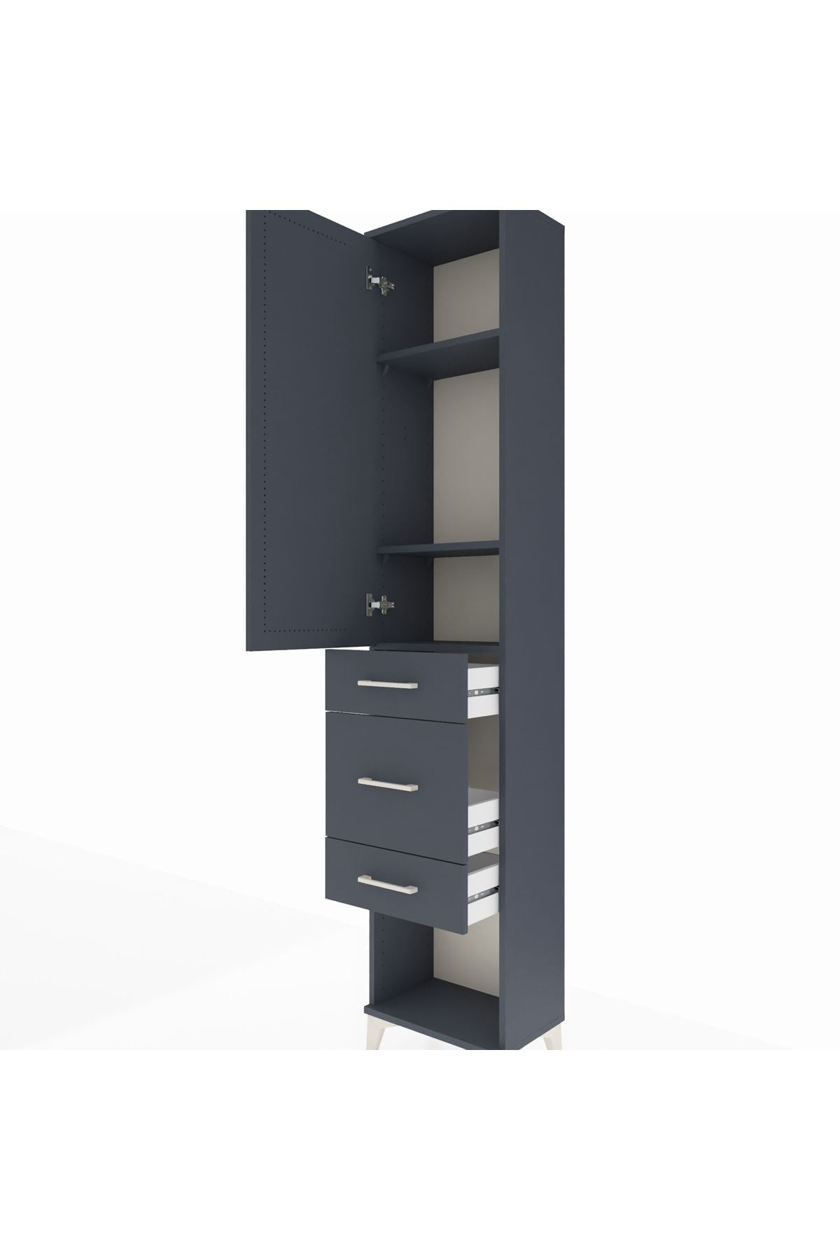 Arges Dolap 3 Raflı 3 Çekmeceli Tek Kapaklı 44x30x221 Antrasit-Antrasit