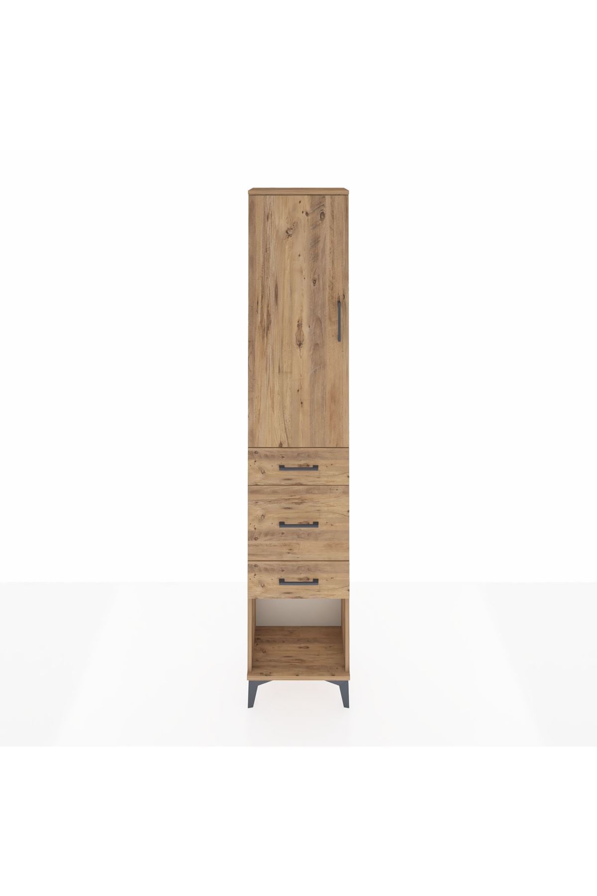 Arges Dolap 3 Raflı 3 Çekmeceli Tek Kapaklı 44x30x221 Çam-Çam