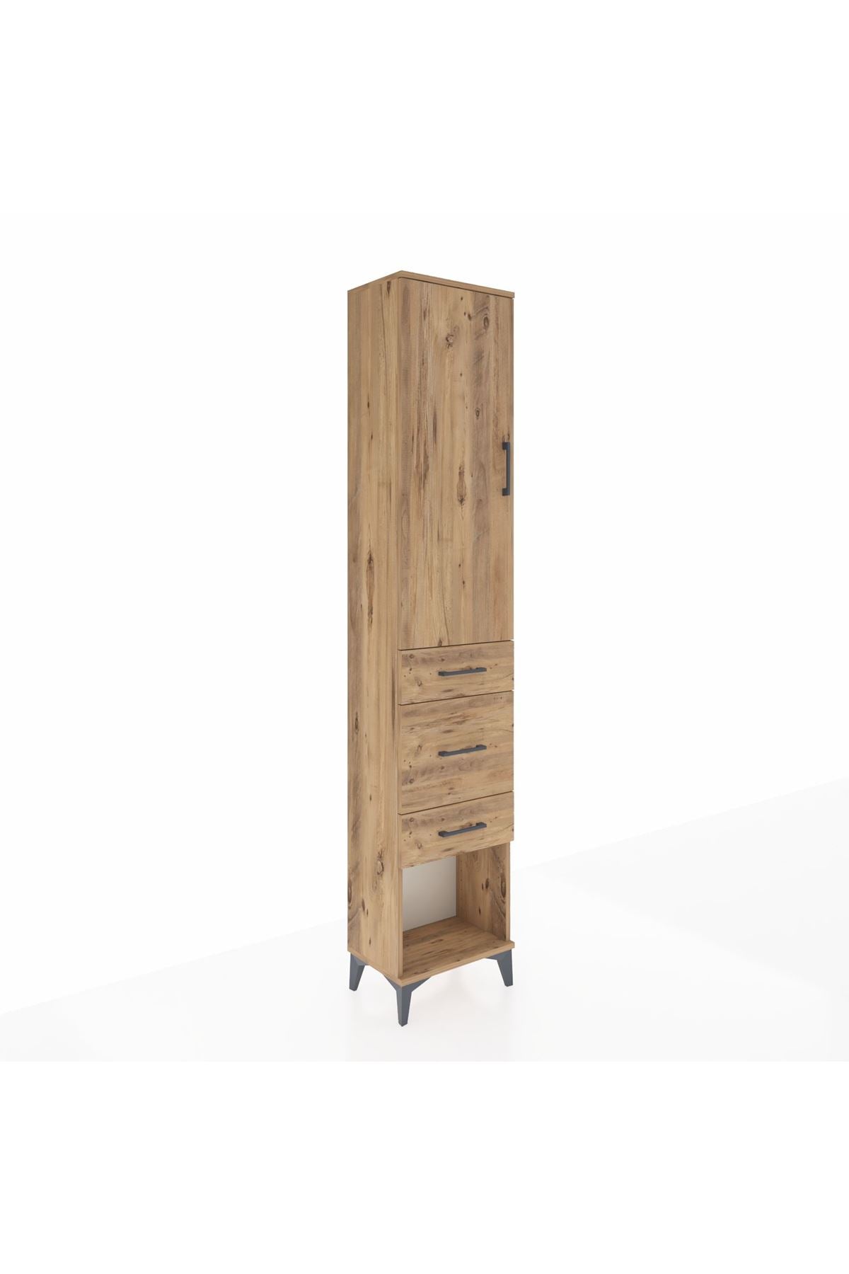 Arges Dolap 3 Raflı 3 Çekmeceli Tek Kapaklı 44x30x221 Çam-Çam