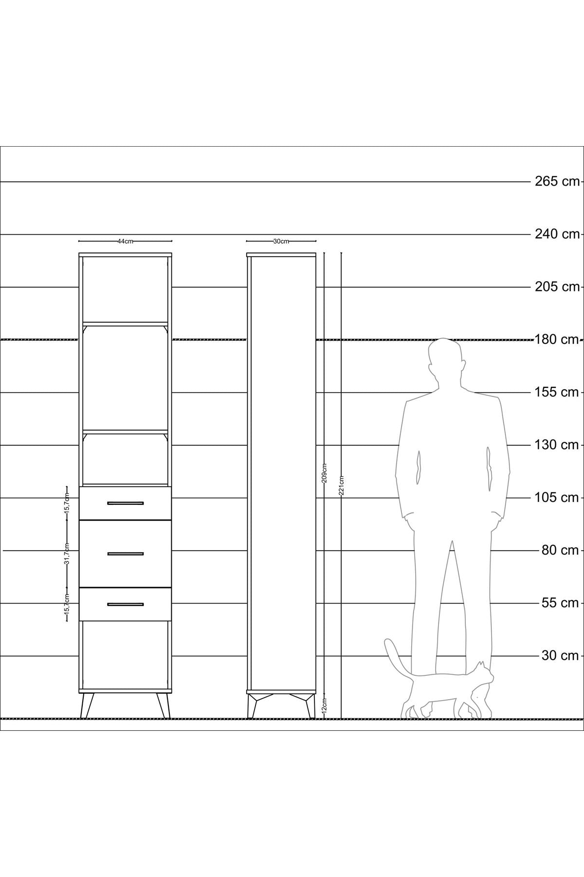 Arges Dolap 3 Raflı 3 Çekmeceli 44x30x221 Aytaşı-Çam