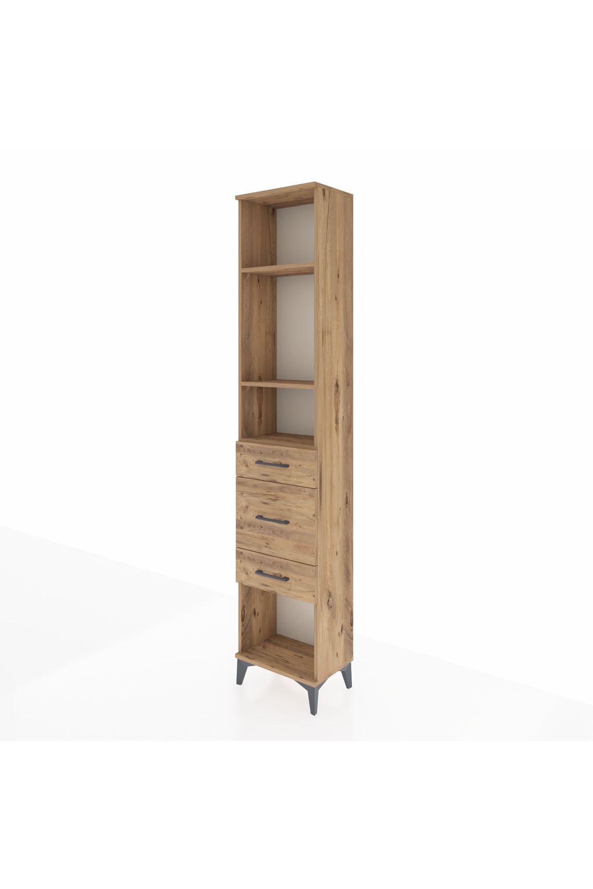 Arges Dolap 3 Raflı 3 Çekmeceli 44x30x221 Çam-Çam