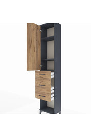 Arges Dolap 3 Raflı 3 Çekmeceli Tek Kapaklı 44x30x221 Antrasit-Çam