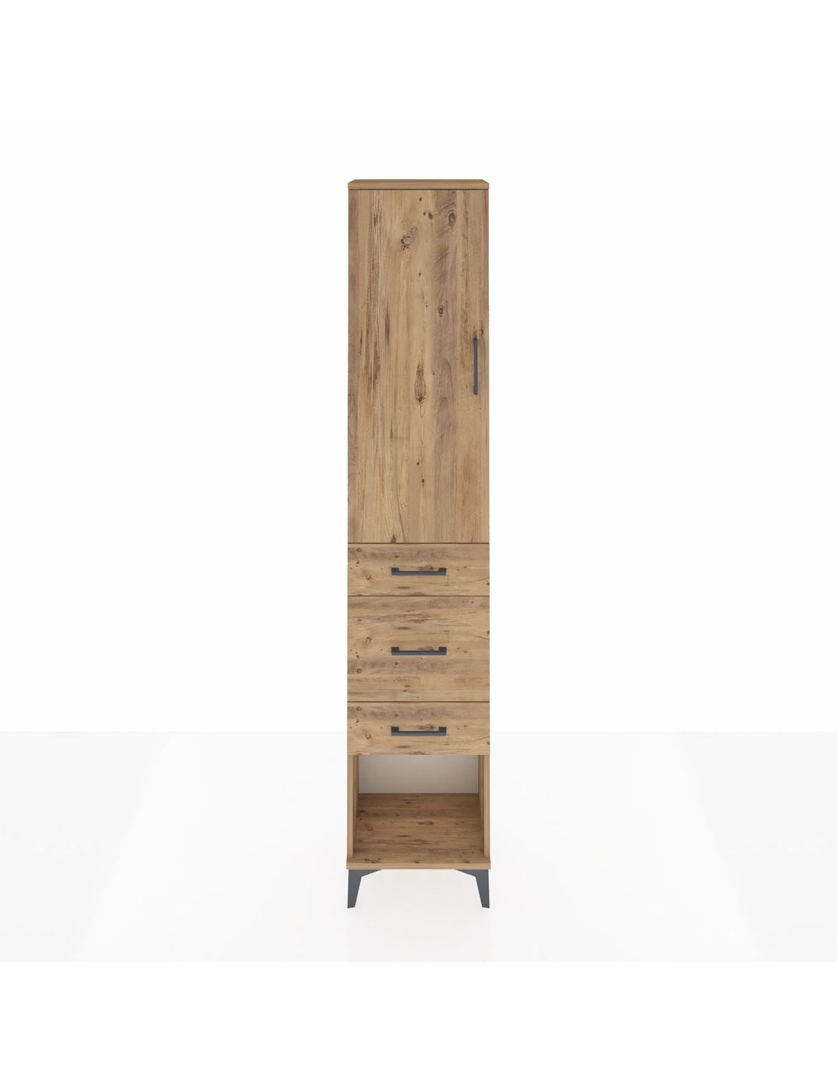 Arges Dolap 3 Raflı 3 Çekmeceli Tek Kapaklı 44x30x221 Çam-Çam