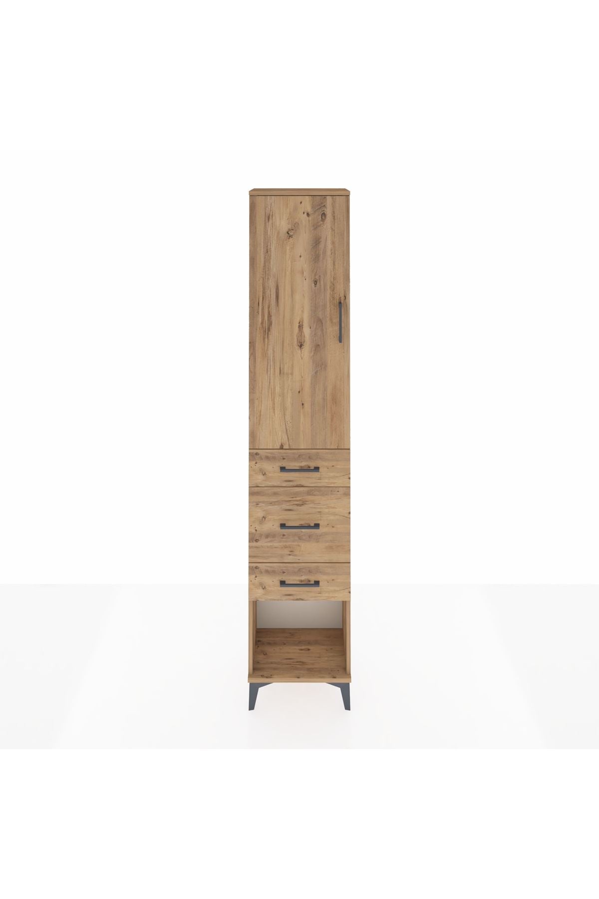 Arges Dolap 3 Raflı 3 Çekmeceli Tek Kapaklı 44x30x221 Çam-Çam