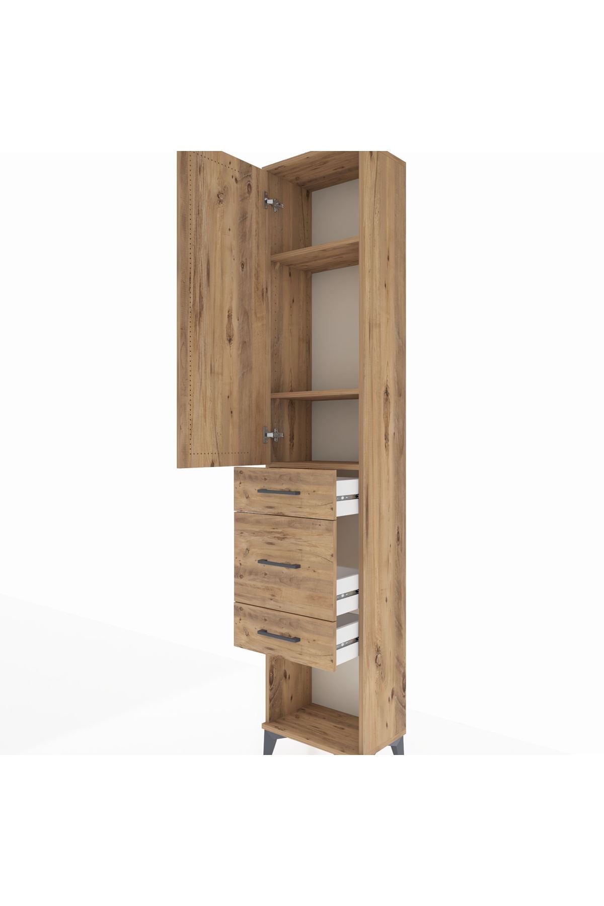 Arges Dolap 3 Raflı 3 Çekmeceli Tek Kapaklı 44x30x221 Çam-Çam