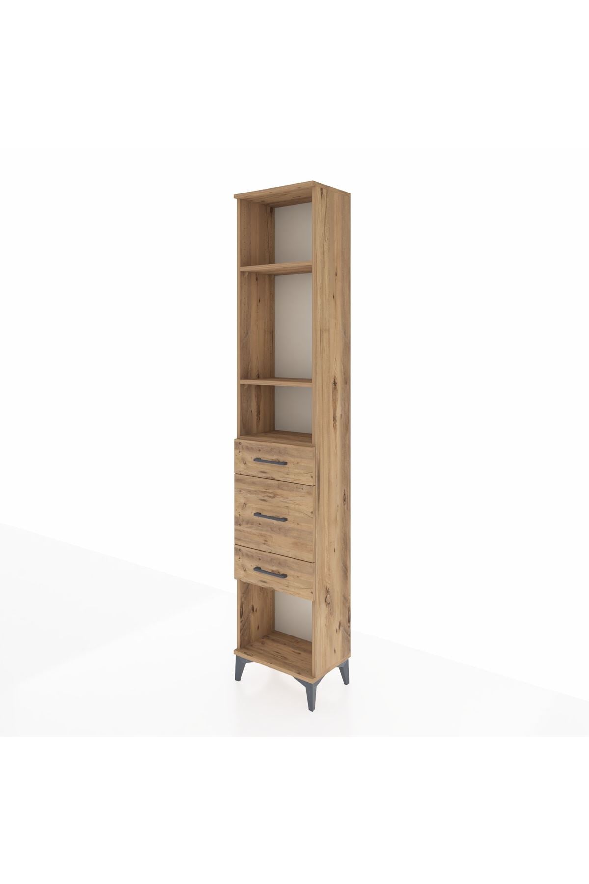 Arges Dolap 3 Raflı 3 Çekmeceli 44x30x221 Çam-Çam