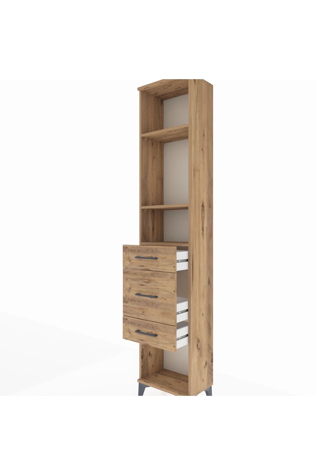 Arges Dolap 3 Raflı 3 Çekmeceli 44x30x221 Çam-Çam