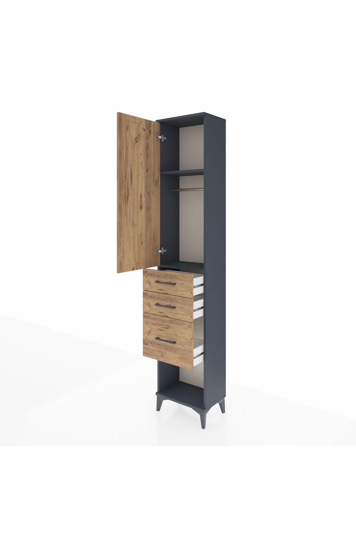 Arges Dolap 2 Raflı 3 Çekmeceli Tek Askılı 44x30x221 Antrasit-Çam