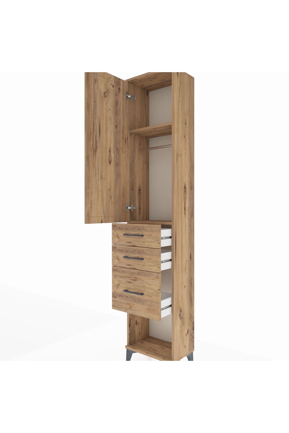 Arges Dolap 2 Raflı 3 Çekmeceli Tek Askılı 44x30x221 Çam-Çam