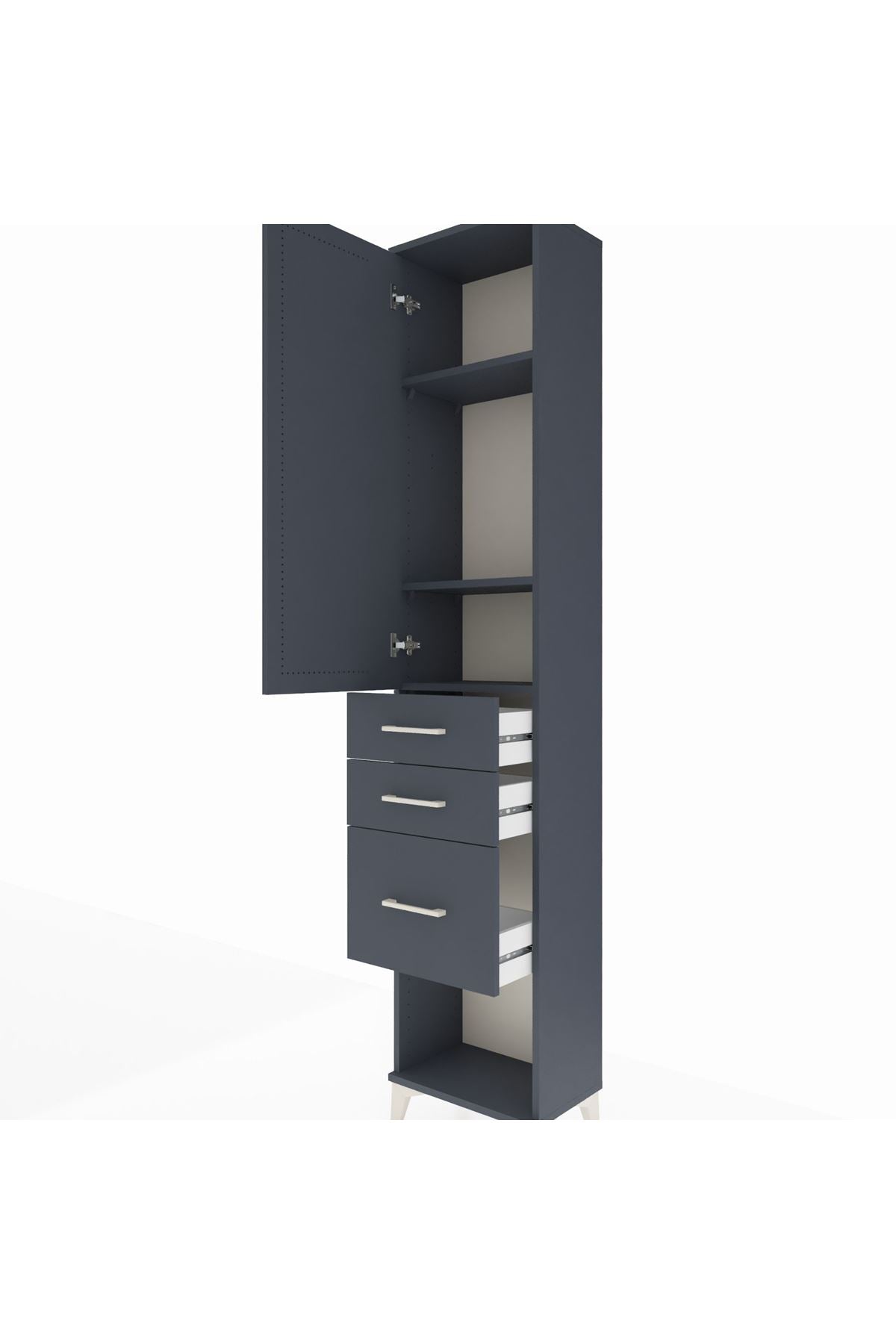 Arges Dolap 3 Raflı 3 Çekmeceli Tek Kapaklı 44x30x221 Antrasit-Antrasit