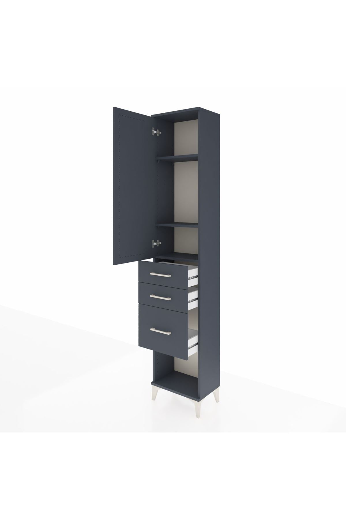 Arges Dolap 3 Raflı 3 Çekmeceli Tek Kapaklı 44x30x221 Antrasit-Antrasit