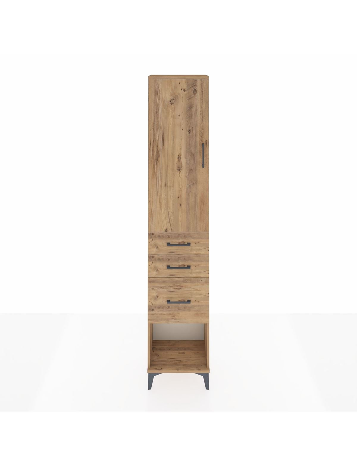 Arges Dolap 3 Raflı 3 Çekmeceli Tek Kapaklı 44x30x221 Çam-Çam