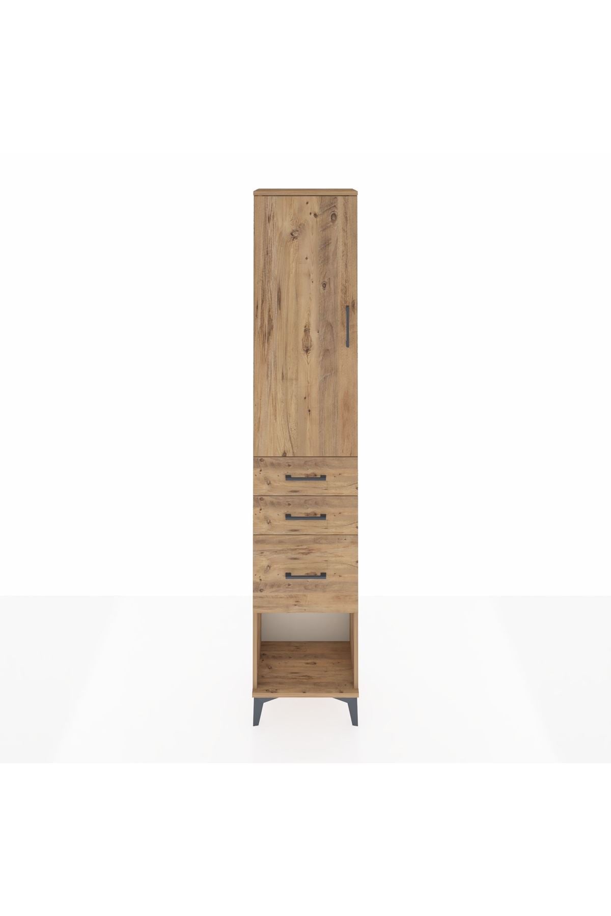 Arges Dolap 3 Raflı 3 Çekmeceli Tek Kapaklı 44x30x221 Çam-Çam