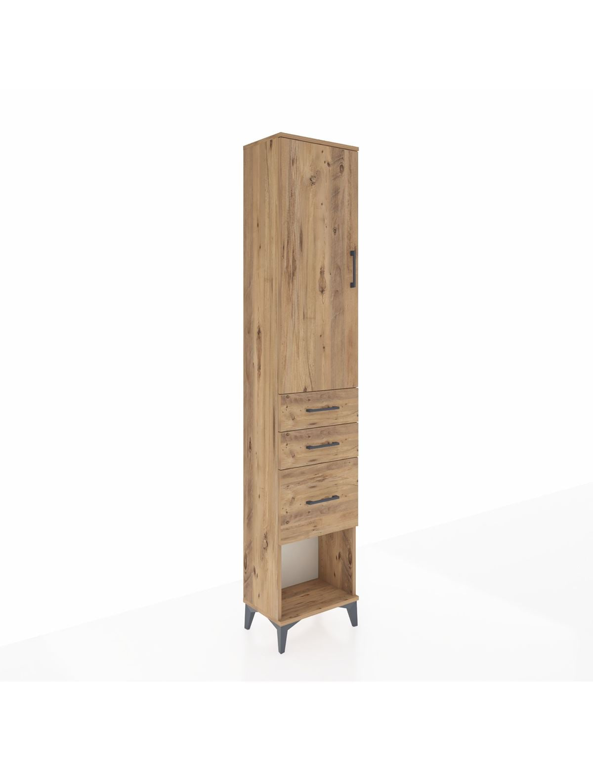 Arges Dolap 3 Raflı 3 Çekmeceli Tek Kapaklı 44x30x221 Çam-Çam