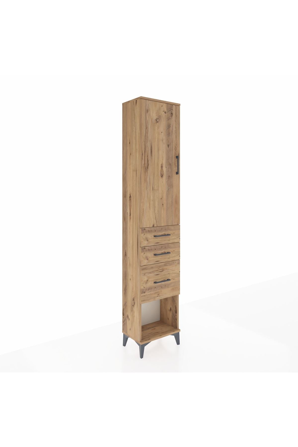 Arges Dolap 3 Raflı 3 Çekmeceli Tek Kapaklı 44x30x221 Çam-Çam