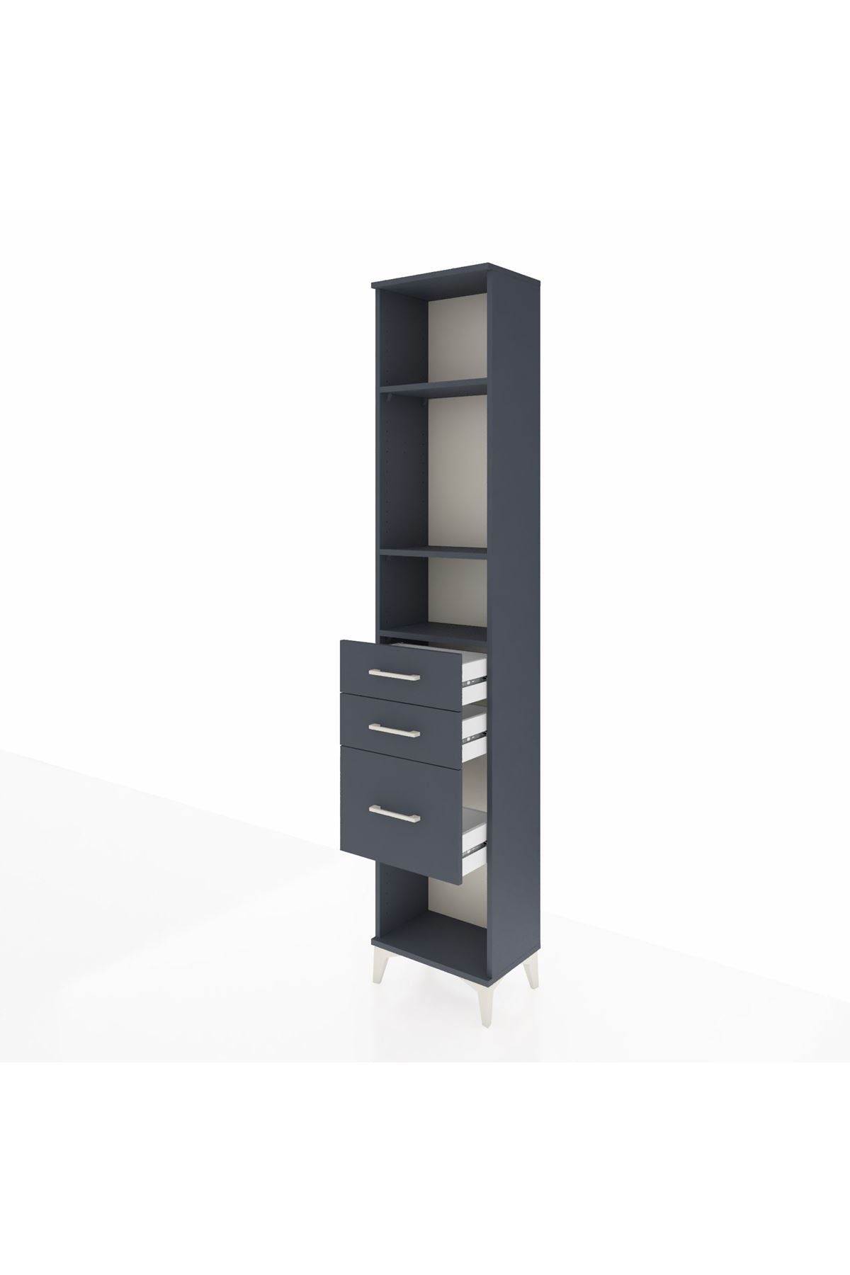 Arges Dolap 3 Raflı 3 Çekmeceli 44x30x221 Antrasit-Antrasit