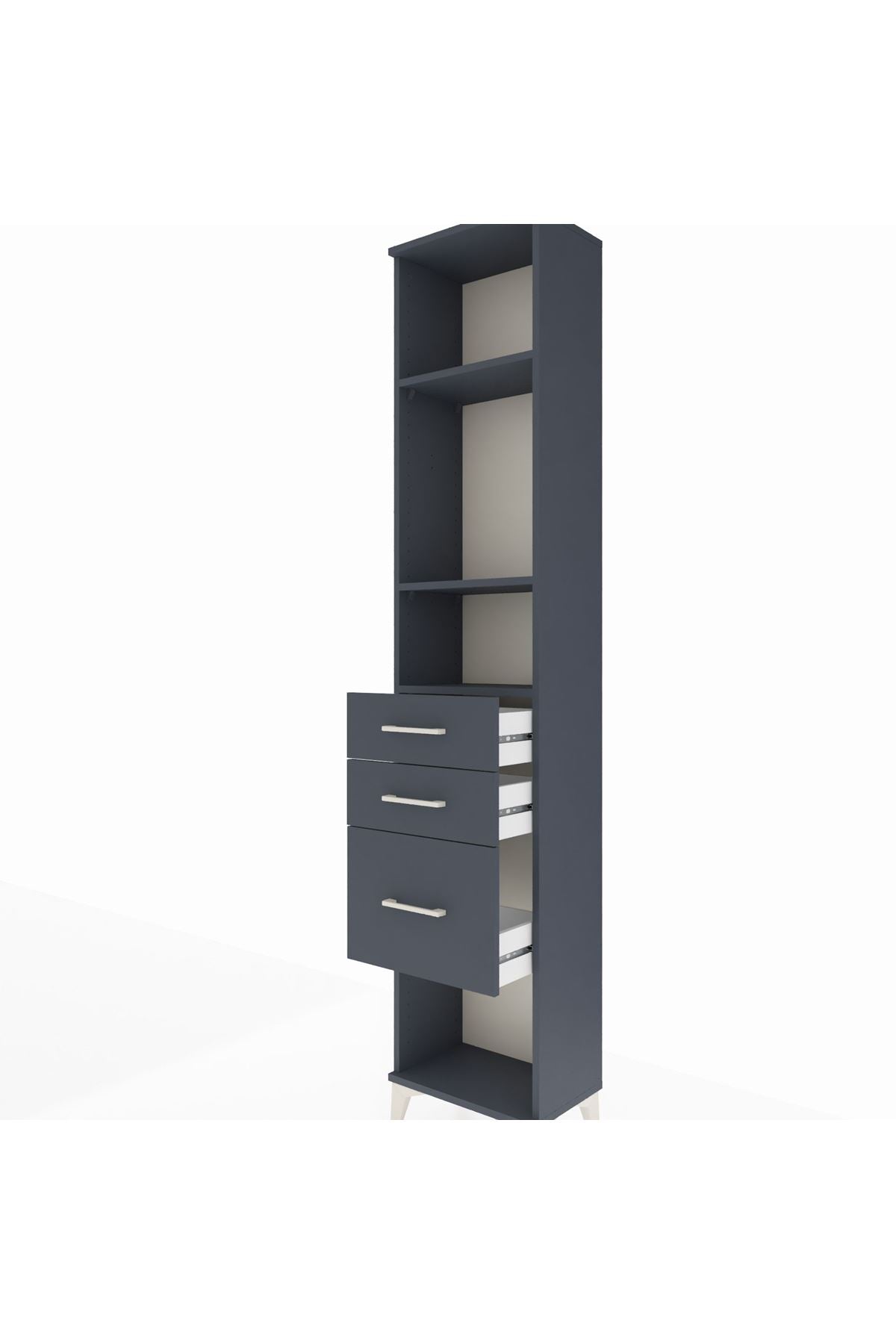 Arges Dolap 3 Raflı 3 Çekmeceli 44x30x221 Antrasit-Antrasit