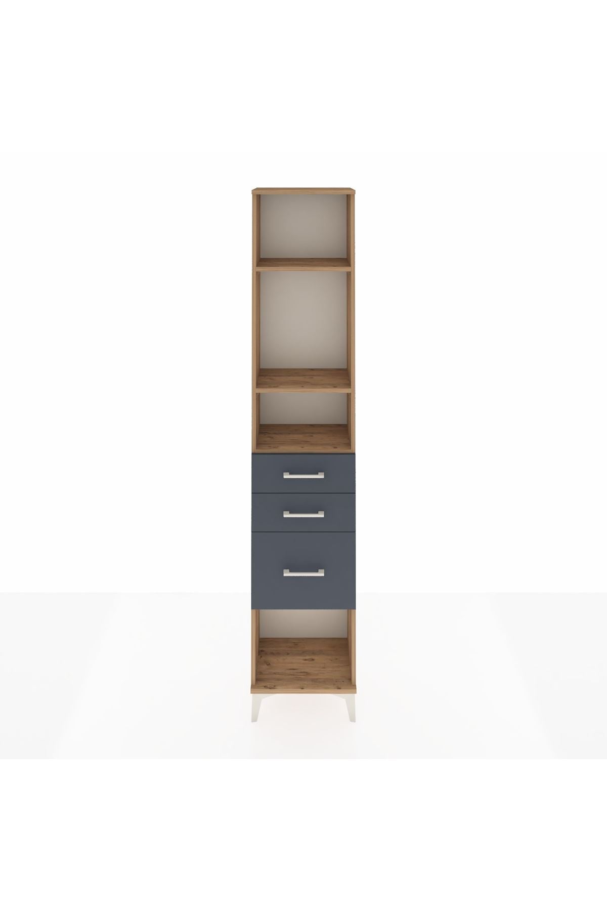 Arges Dolap 3 Raflı 3 Çekmeceli 44x30x221 Çam-Antrasit