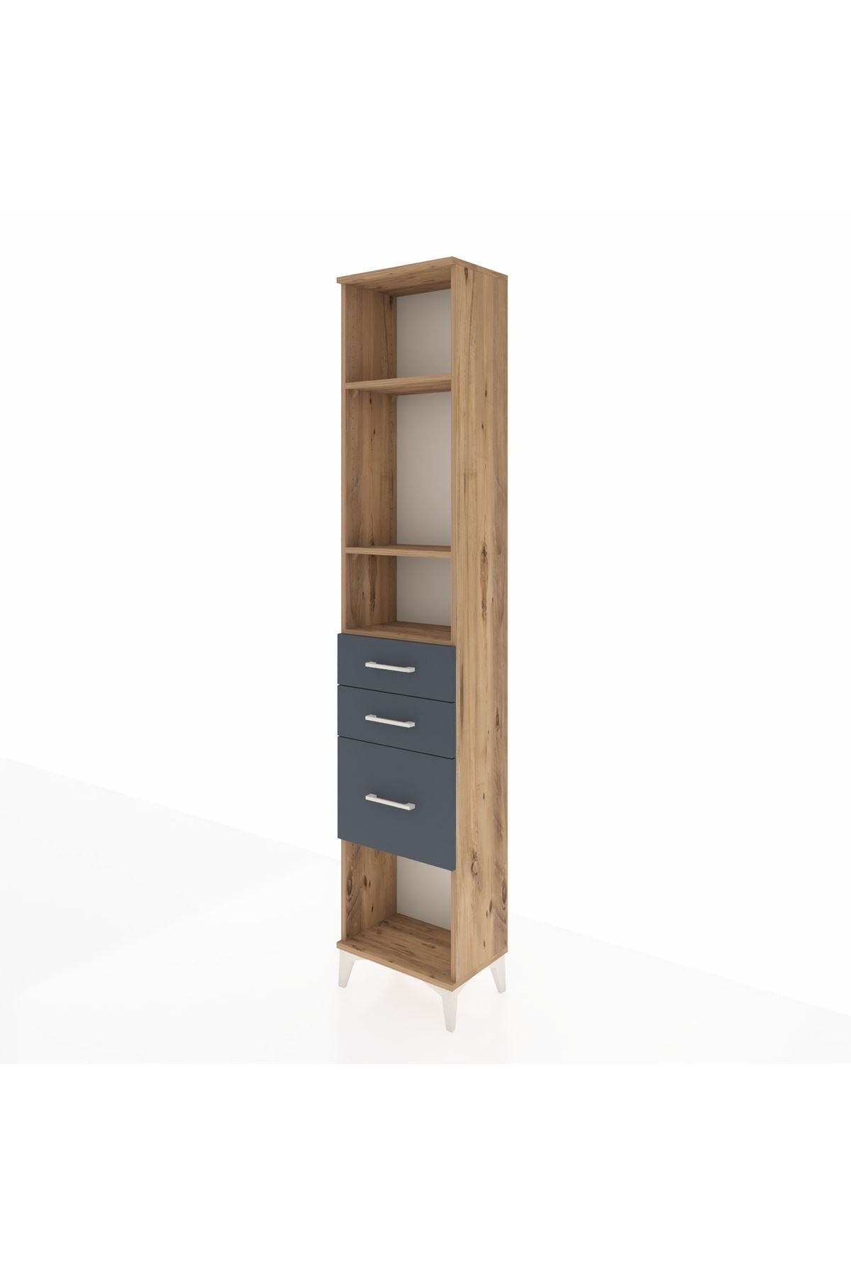 Arges Dolap 3 Raflı 3 Çekmeceli 44x30x221 Çam-Antrasit