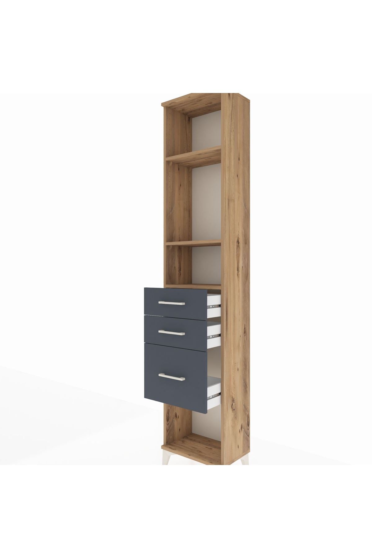 Arges Dolap 3 Raflı 3 Çekmeceli 44x30x221 Çam-Antrasit