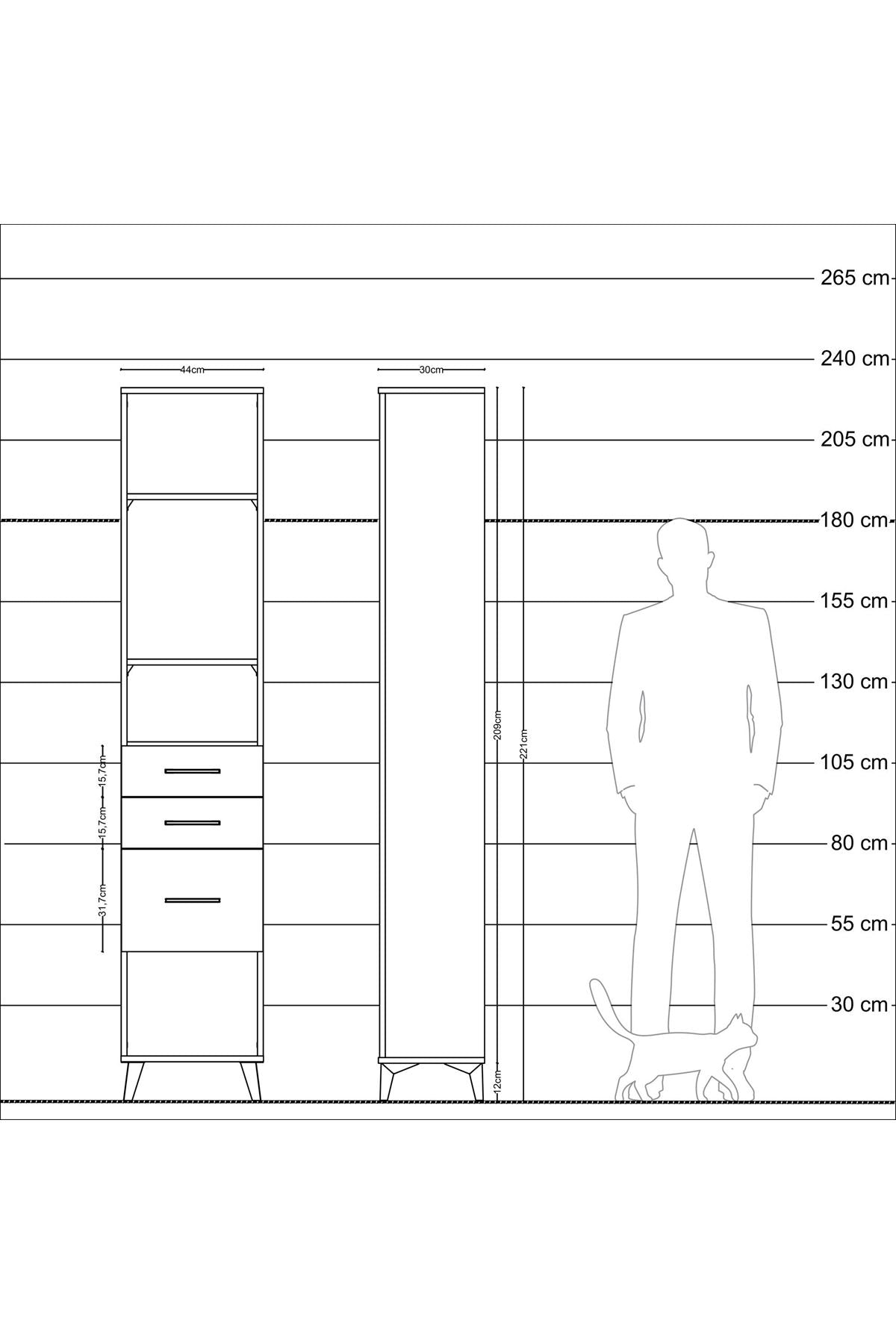 Arges Dolap 3 Raflı 3 Çekmeceli 44x30x221 Çam-Çam