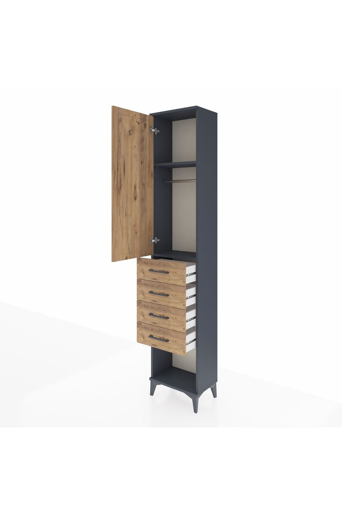 Arges Dolap 2 Raflı 4 Çekmeceli Tek Askılı 44x30x221 Antrasit-Çam