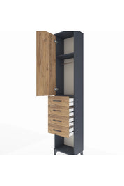 Arges Dolap 2 Raflı 4 Çekmeceli Tek Askılı 44x30x221 Antrasit-Çam