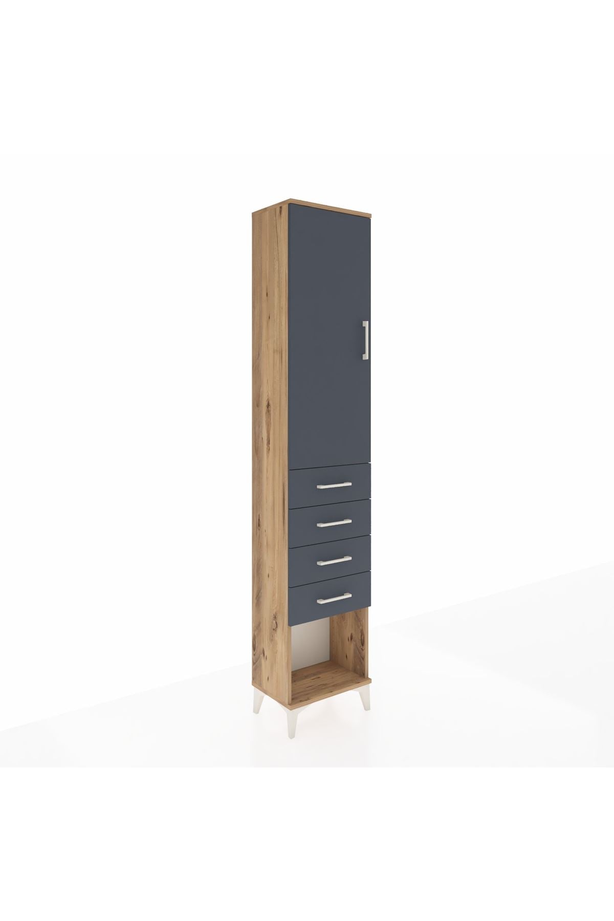 Arges Dolap 2 Raflı 4 Çekmeceli Tek Askılı 44x30x221 Çam-Antrasit