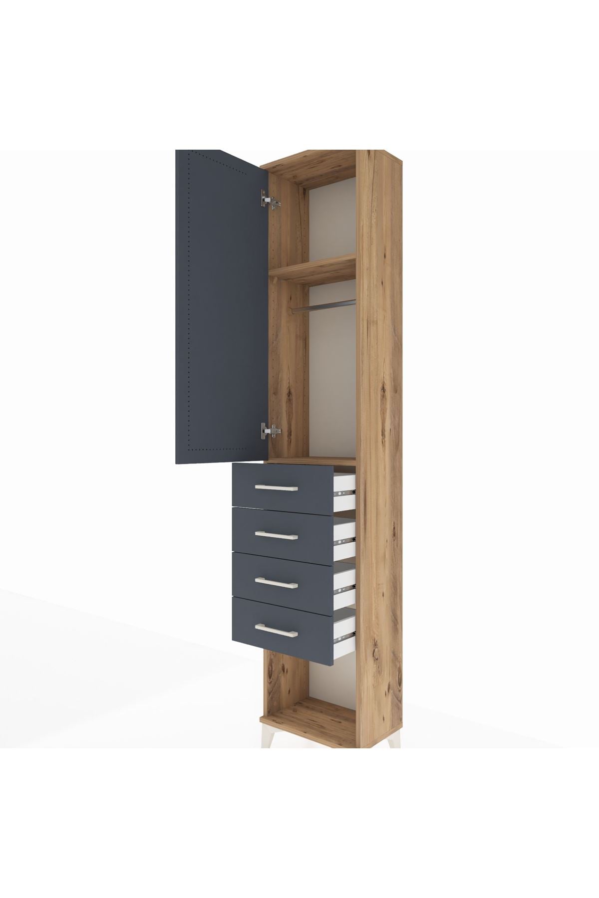 Arges Dolap 2 Raflı 4 Çekmeceli Tek Askılı 44x30x221 Çam-Antrasit