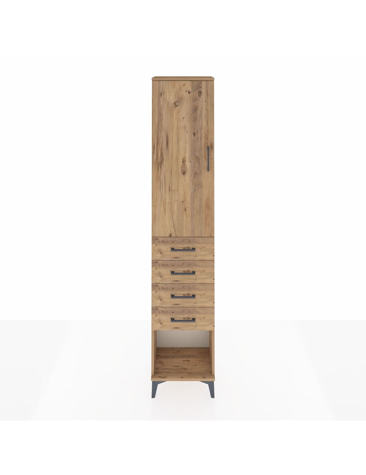 Arges Dolap 2 Raflı 4 Çekmeceli Tek Askılı 44x30x221 Çam-Çam